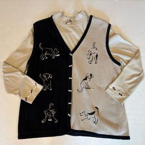 CJ Banks tan mock turtle neck & puppy dog vest set size 1X